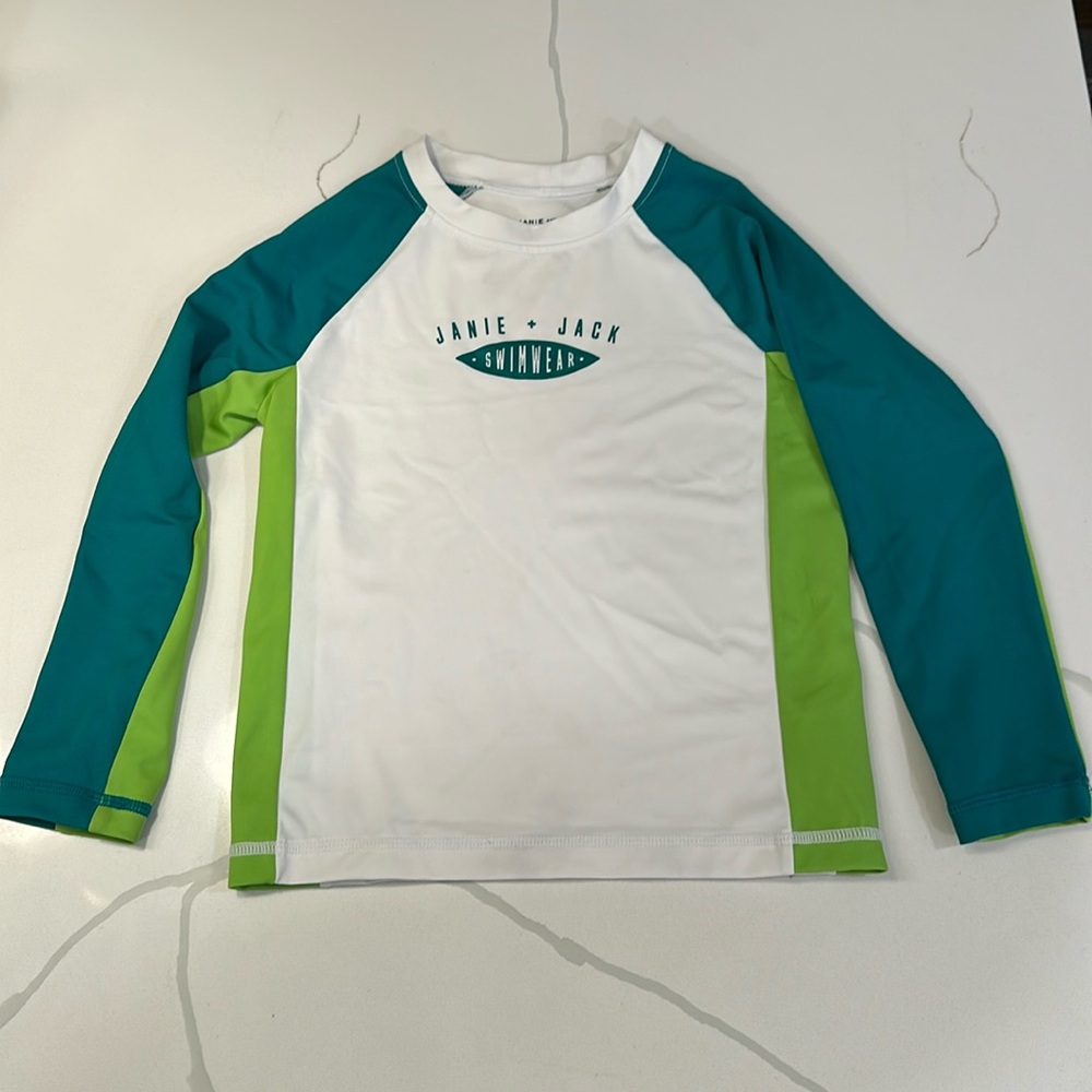 Janie and jack boys long sleeve rash guard white green lime size 3 🤍💚